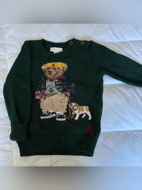 Polo by Ralph Lauren Dark Green Bear & Bulldog Knit Sweater